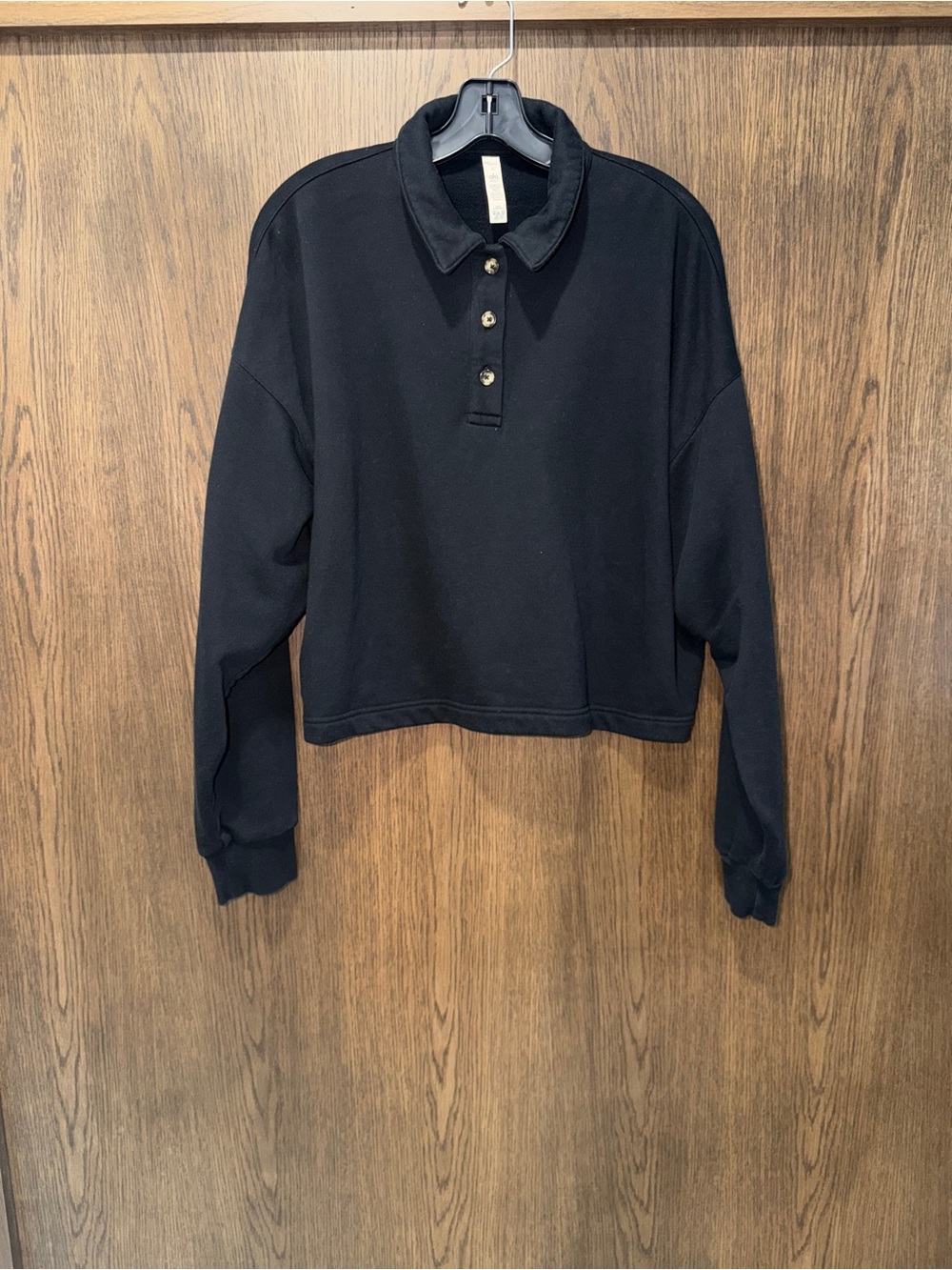 Alo Yoga Take It Easy Long Sleeve Henley Pullover Black Women’s Size L Large